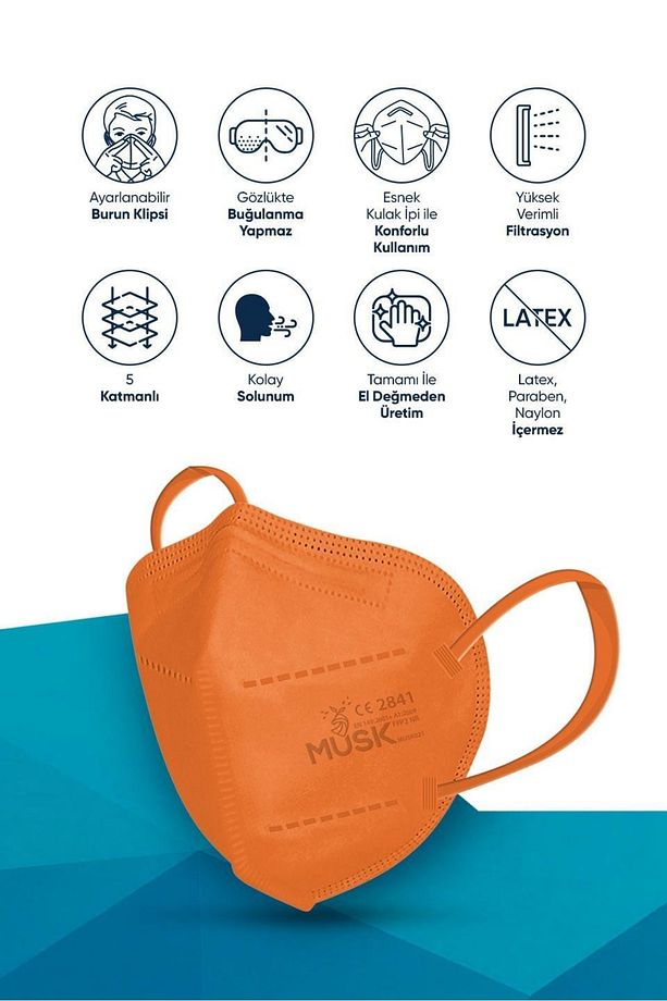 FFP2 Maske Turuncu Renk 10 Adet - 4
