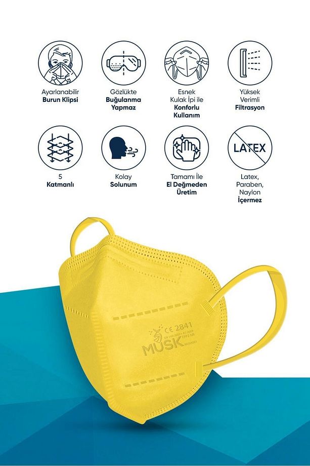 FFP2 Maske Sarı Renk 10 Adet - 3