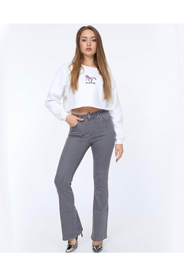 Glenn Women's Colorfast Gray Spanish Fit Flannel Leg High Waist Jean