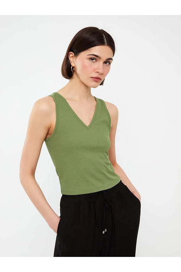 Lcw Vision V Yaka Düz Crop Kadın Atlet - 2