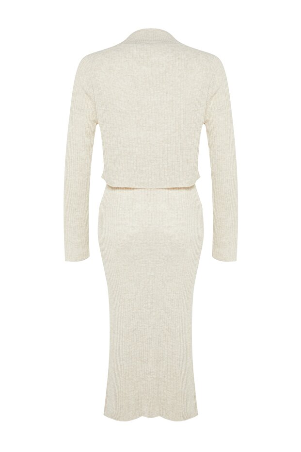 Beżowy dzianinowy krótki top i ołówkowa spódnica - Twoaw23Au00170 - 6