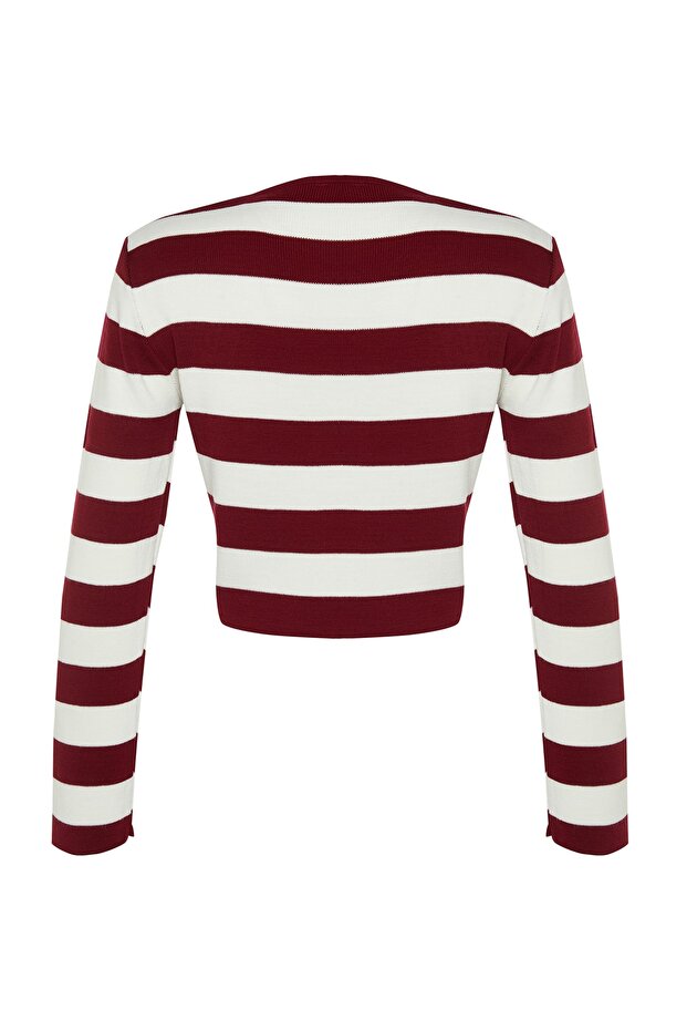 Bordo Crop Basic Çizgili Triko Kazak TWOAW23KZ00034 - 7