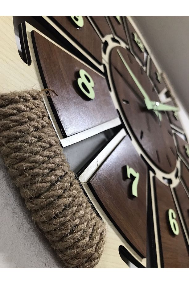 Fosforlu Ahşap Analog Duvar Saati Akça Renk (GECE PARLAYAN) - 5