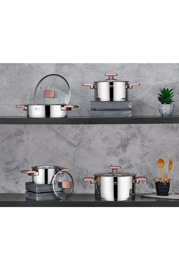8 Parça Enı-8620 Enio Rose Gold Çelik Tencere Seti 8696474231279 - 1