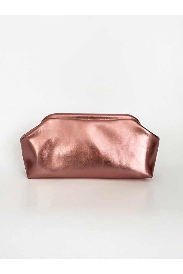 Heybes Women's Pink Shiny Textured Leather Clutch Handbag