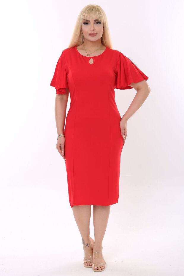 Women's Red Butterfly Sleeve Cup Plus Size Dress