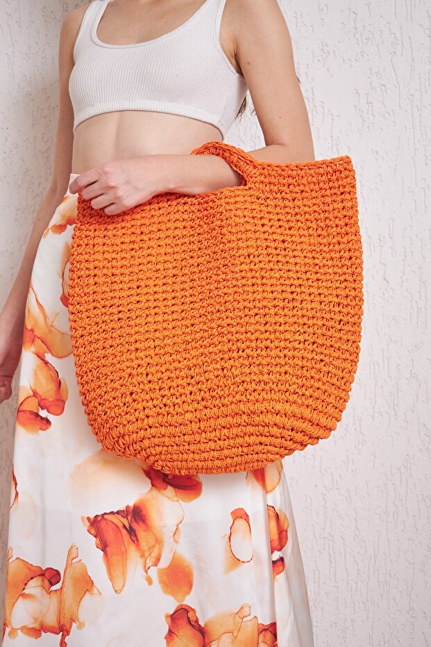 Via Veneto Handmade Paper String Handbag | Orange Color | Lined | Daily, Vacation & Beach Use |
