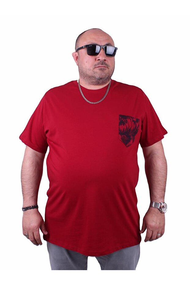 Men's Large Size Crew Neck Pocket T-Shirt 23185 Claret Red