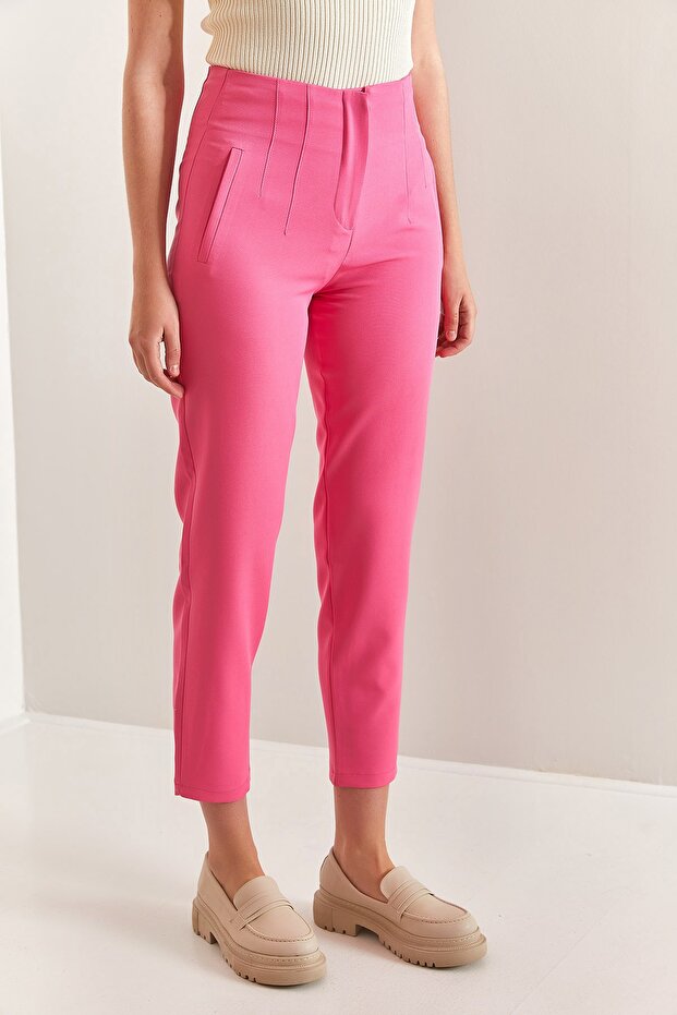 Women's Fuchsia Ribbed Atlas Fabric Trousers 40401043