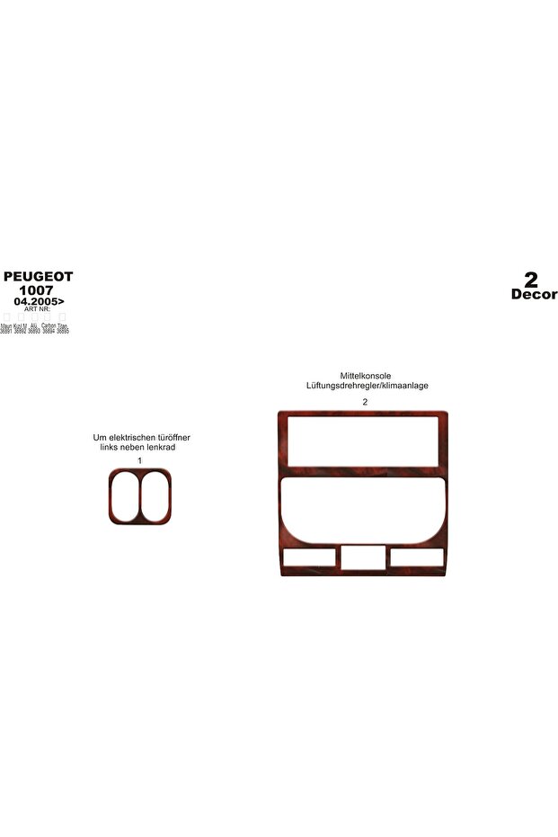 Meriç ® Peugeot 1007 Front Glove Box Trim Mahogany 2 Pieces 2005-›
