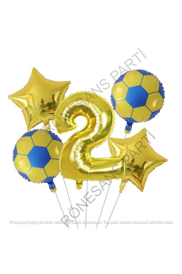 مجموعة كرة قدم من Age 2 Star باللون الأصفر والأزرق الداكن وبالونات من الرقائق المعدنية
