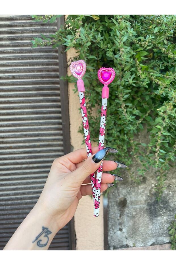 Diamond Kalp Başlıklı Hello Kitty 2'li Kurşun Kalem Lisanslı - 2