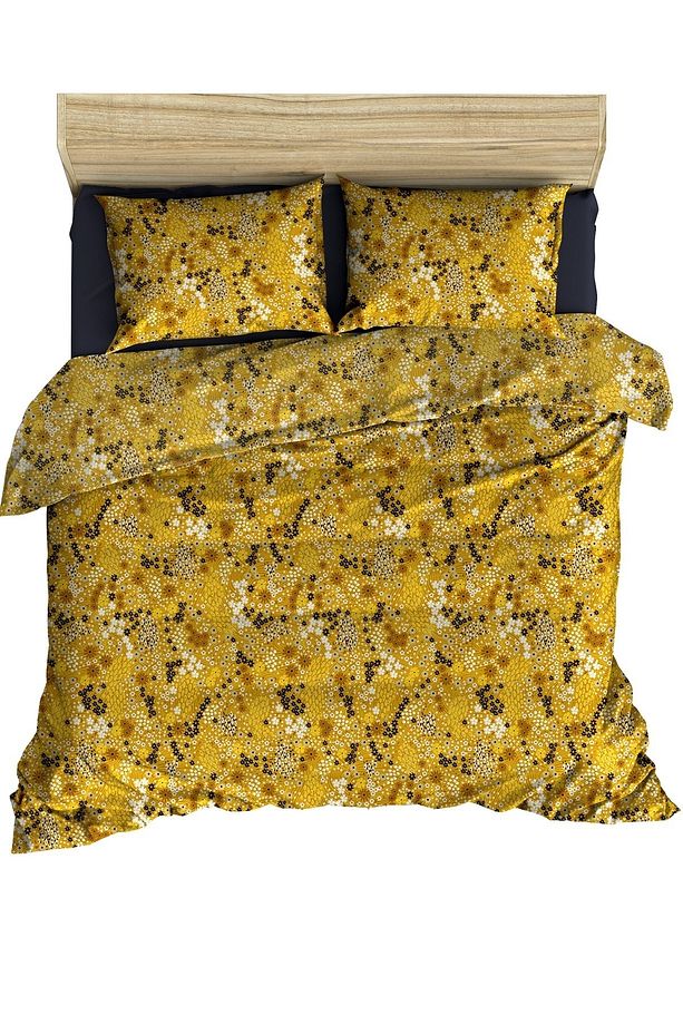 %100 Pamuklu Hardal Kır Çiçekleri 200x220+2*(50x70) Çift Kişilik Nevresim Ve Yastık Kılıfı - 1
