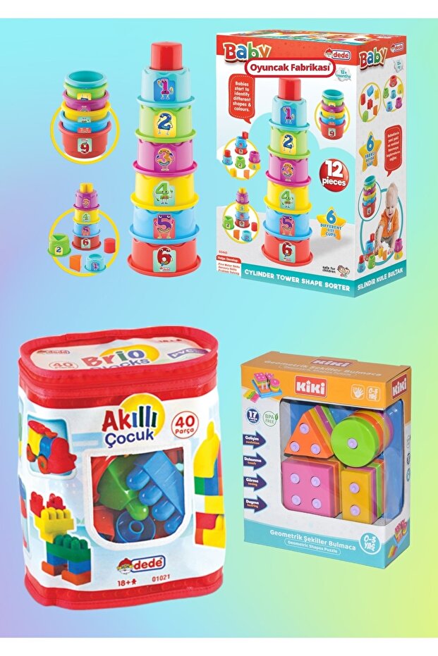 0-3 Years Educational Game Set Smart Blocks Bultak + Roller Tower + Geometric Shapes
