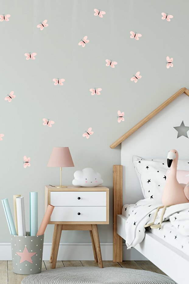 مجموعة ملصقات حائط لتزيين غرفة الأطفال على شكل فراشات وردية صغيرة - Sim731