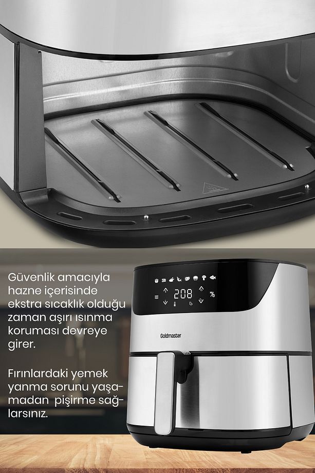Chefcook 2000 Watt Yüksek Güç 6,4 Litre Inox Geniş Xxl Dokunmatik Airfryer Yağsız Sıcak Hava Fritözü - 5