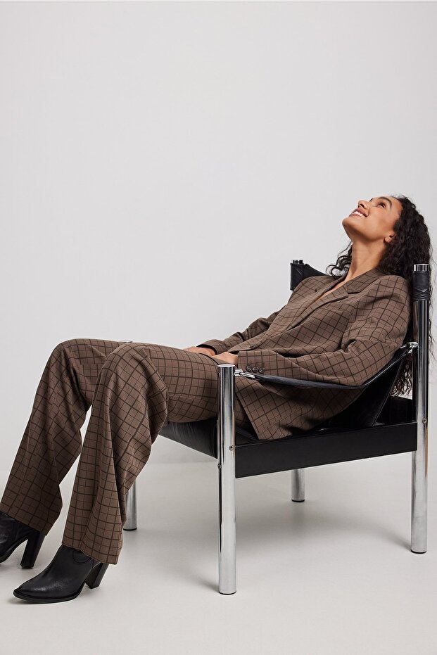 Auf Yırtmaçlı Kareli Pantolon - 3