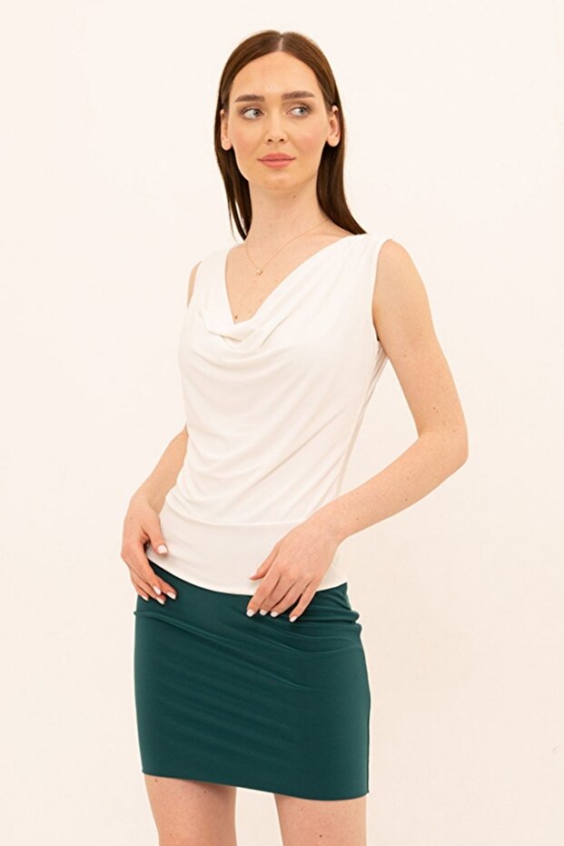 Ecru Degaje Yaka Bluz - 5