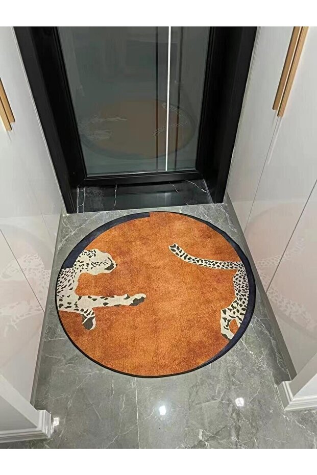 Tan Leopard Modern Themed Woven Base Round Carpet Mira 1302