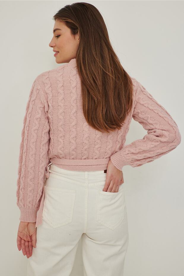 Strickjacke mit Wickeldesign und Krawatte - 2