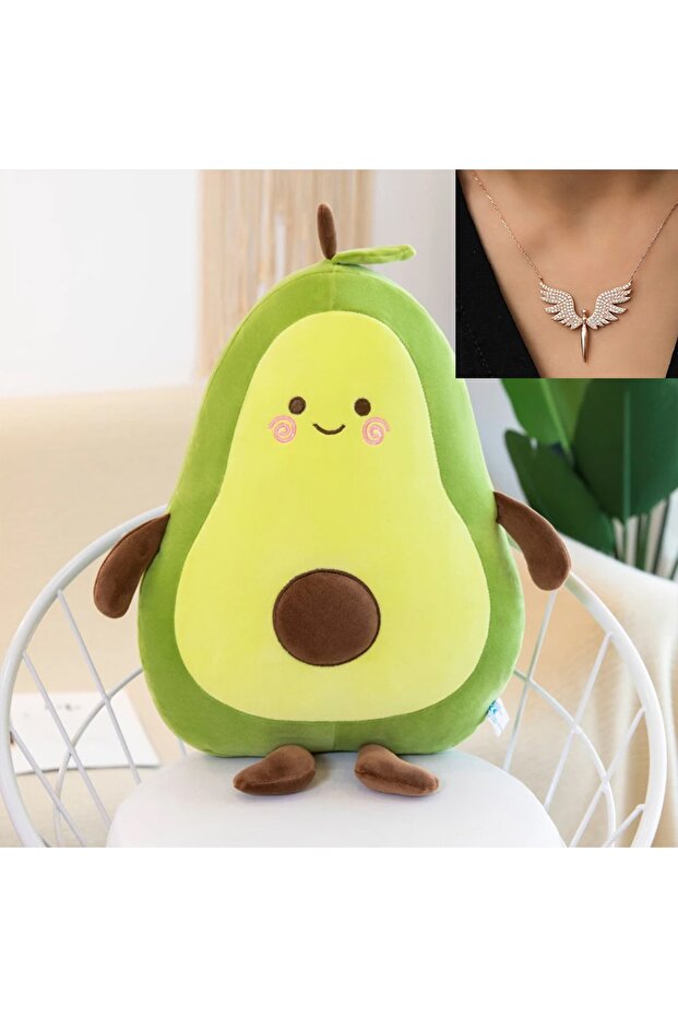 Avocado Plush Pillow 50cm and Angel Pendant Gift