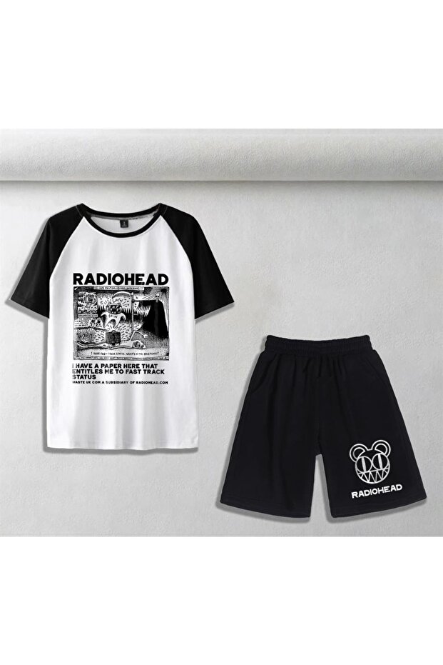 Radiohead Printed Unisex Oversize White T-shirt & Shorts Double Set