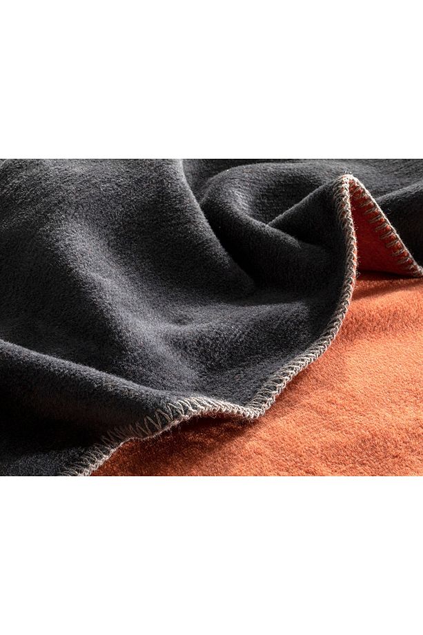 Plain Pamuklu Tek Kişilik Battaniye 150x200 Cm Antrasit - Turuncu - 4