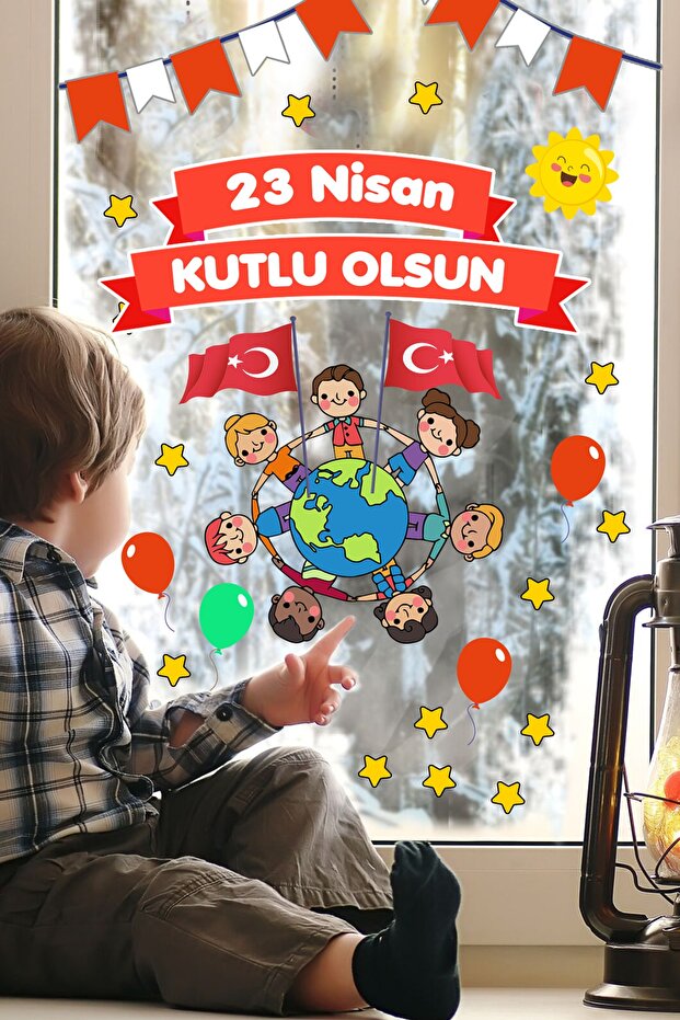 23 April Children's Day Fun Glass Wall Decoration Sticker Set
