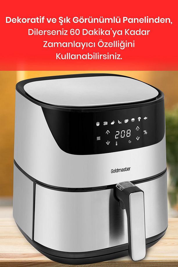 Chefcook 2000 Watt Yüksek Güç 6,4 Litre Inox Geniş Xxl Dokunmatik Airfryer Yağsız Sıcak Hava Fritözü - 7