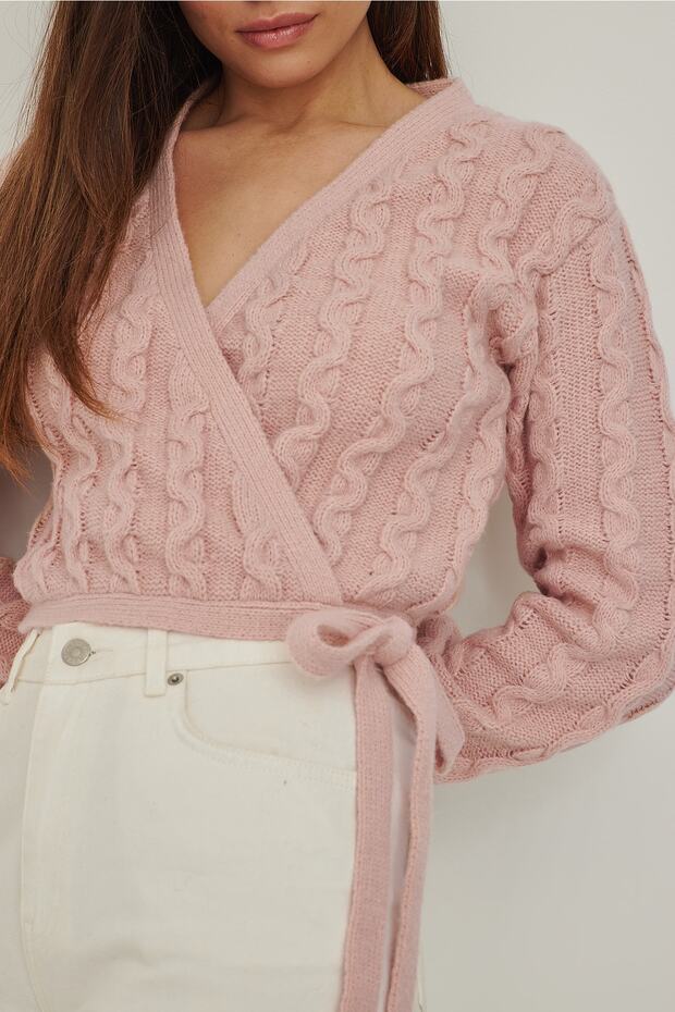 Strickjacke mit Wickeldesign und Krawatte - 4