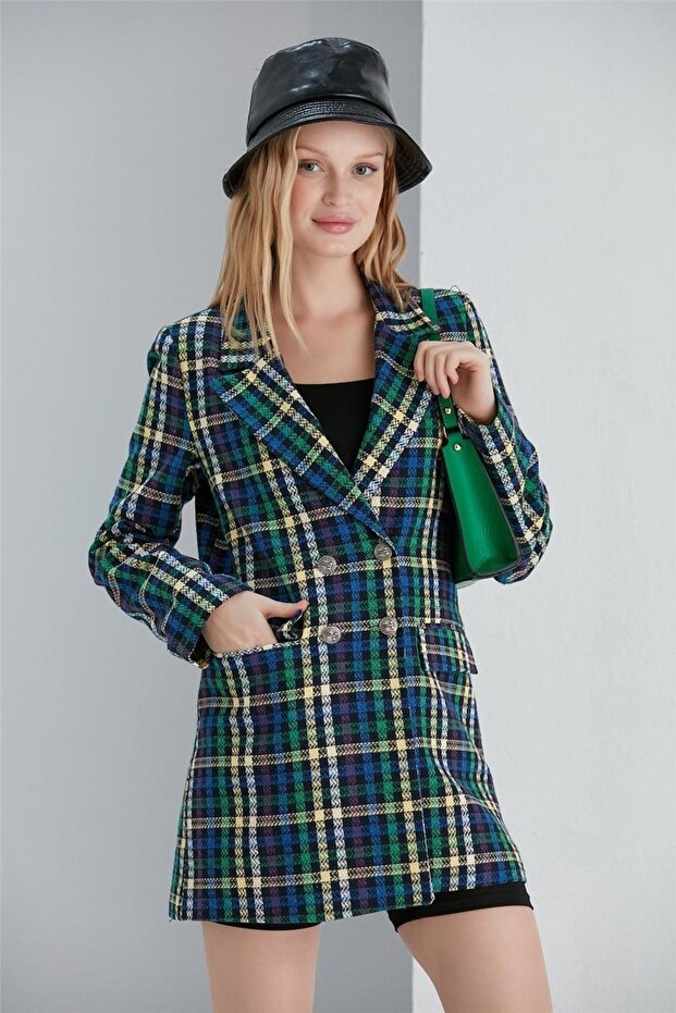 Ekose Ceket - Lacivert - 2