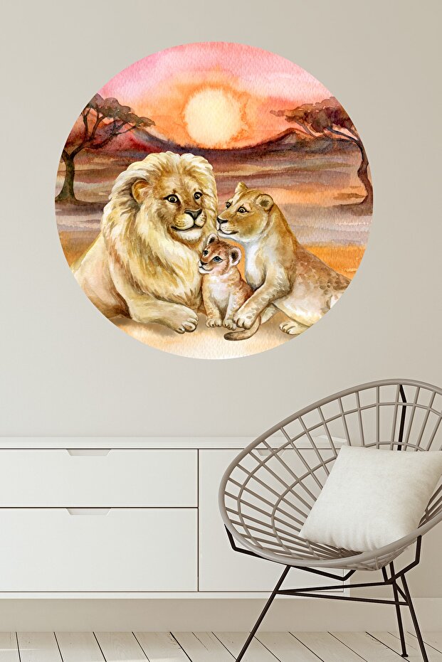 Lion King Lion Family Round Wall Sticker