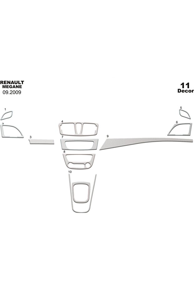 Meriç ® Renault Megane 3 Front Glove Box Trim Aluminum 11 Pieces 2009-2016