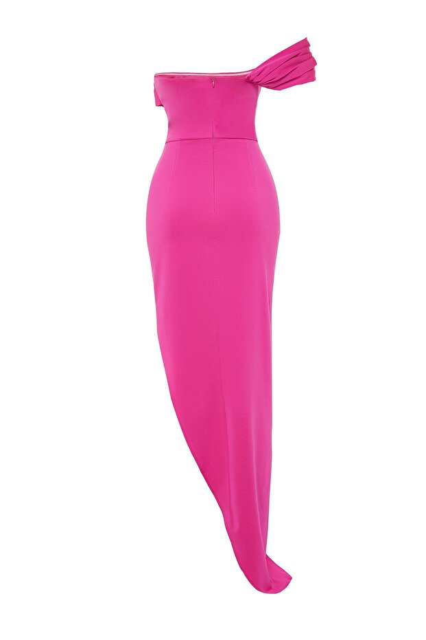 X Zeynep Tosun Fuchsia Body-Sitting Corset Detailed Evening Dress & Homecoming Dress TCLSS23AE00013 - 8