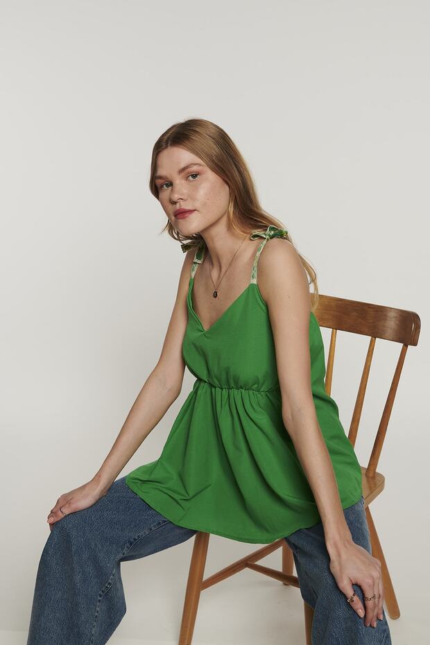 بلوزة بحزام دانتيل - أخضر - 7