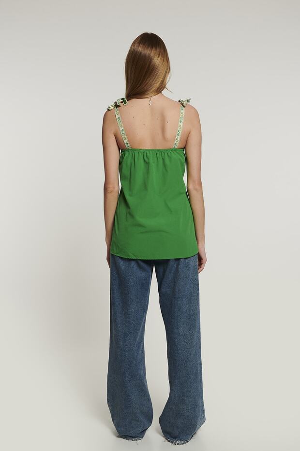 بلوزة بحزام دانتيل - أخضر - 8