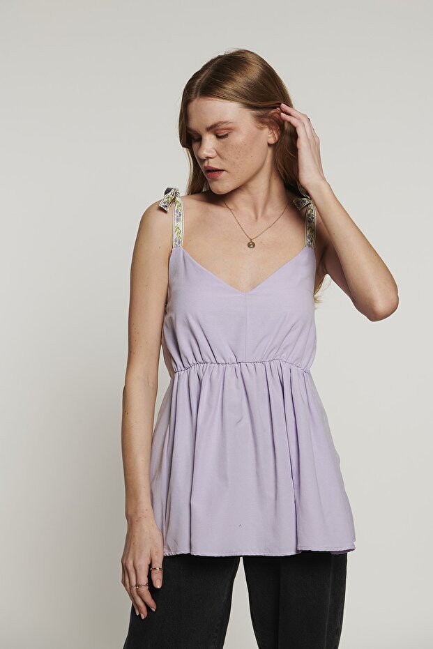 Lace Strap Blouse - Lilac - 5