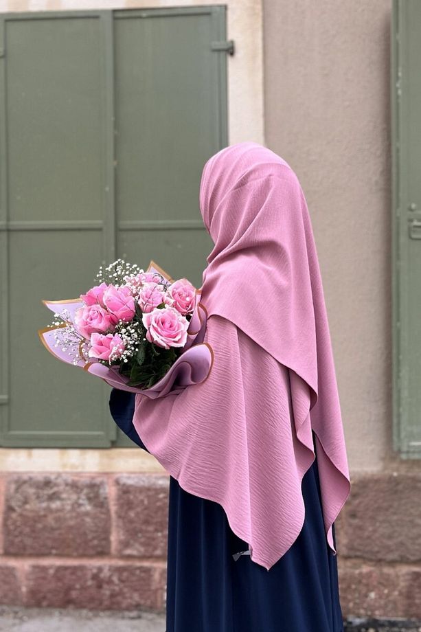 Ayrobin Krep Büyük Boy Pembe Şal - 1
