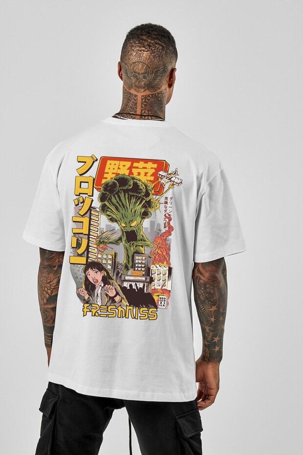 Men's Oversize T-shirt Freshınss Back Print White