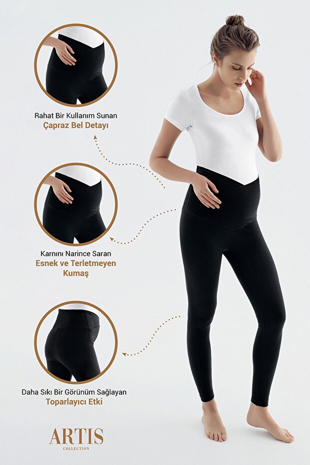 Bordás kereszt magas derekú, rugalmas, regeneráló kismama leggings - 1