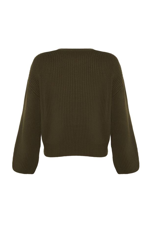Haki Crop Geniş Kalıp İspanyol Kol Triko Kazak TWOAW20KZ0743 - 8