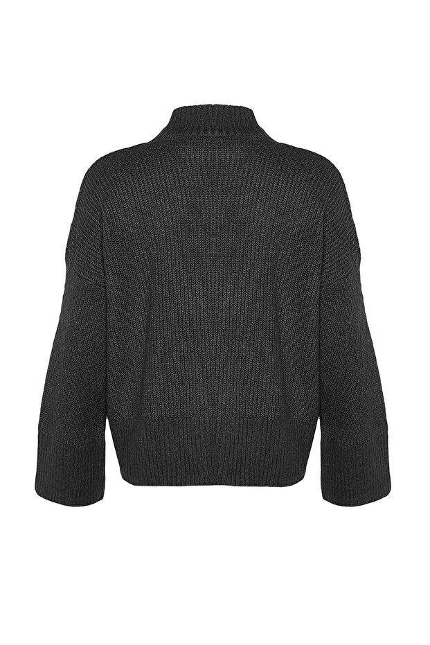 Anthrazitfarbener, weich strukturierter Basic-Strickpullover TWOAW22KZ0474 - 7