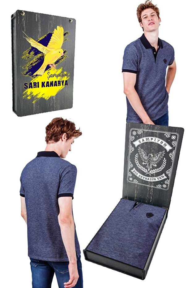 Licensed Polo Collar Navy Blue T-shirt with Gift Wooden Box