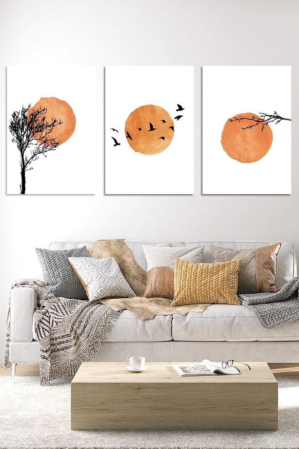 Kanvas Duvar Tablosu Boho Ağaçlar Ve Kuşlar - 1
