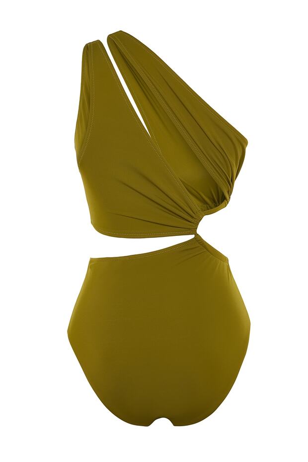 Haki Tek Omuz Tünelli Cut Out Detaylı Regular Core Mayokini TBESS23MA00206 - 8
