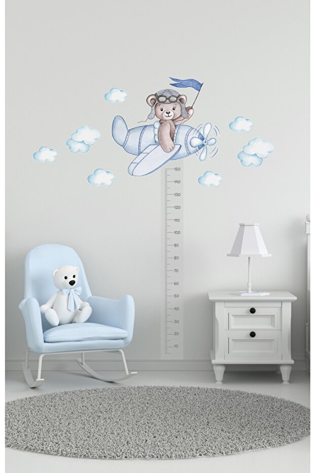- Sim138 - Height Measurer Three Friends Pilot Bear Wall Sticker Set Colorful