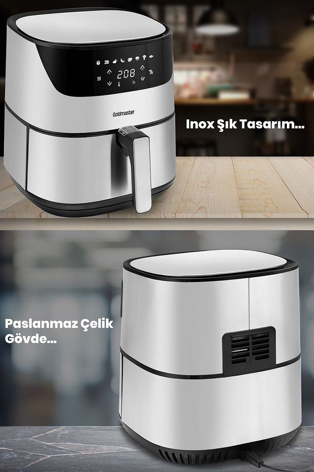 Chefcook 2000 Watt Yüksek Güç 6,4 Litre Inox Geniş Xxl Dokunmatik Airfryer Yağsız Sıcak Hava Fritözü - 4