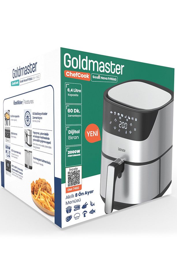 Chefcook 2000 Watt Yüksek Güç 6,4 Litre Inox Geniş Xxl Dokunmatik Airfryer Yağsız Sıcak Hava Fritözü - 8