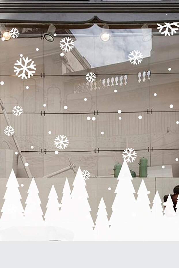 New Year Snow Themed Showcase Glass Sticker