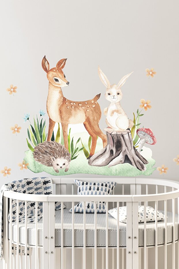 Gazelle Rabbit And Hedgehog Brothers In The Forest Wall Sticker Set